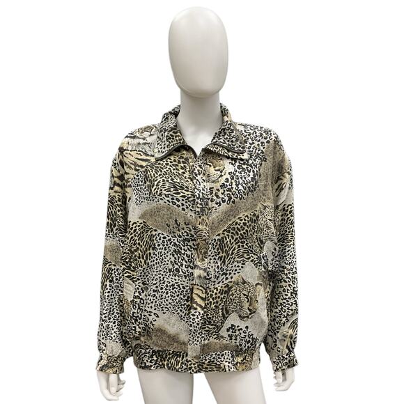 Vintage CoAco Bomber Jacket Women’s Size Medium Leopard/Tiger Print Zip-Up - Picture 4 of 6